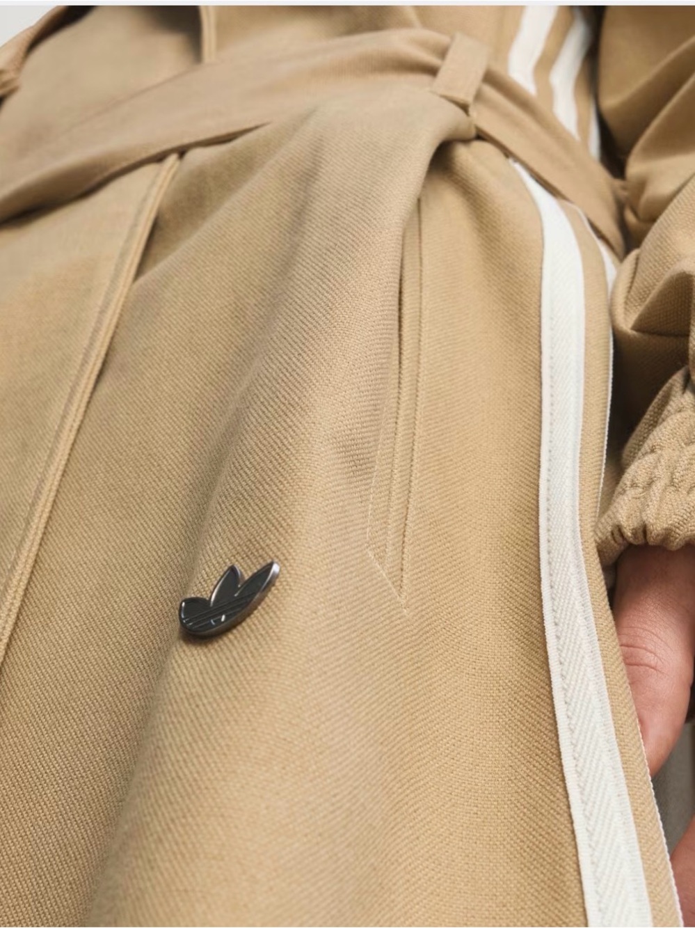 adidas Originals Tan Trench Coat with White Stripes - Picture 5 of 5